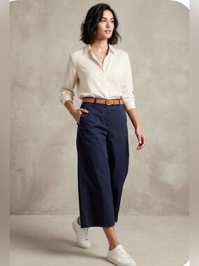 LAUREN Ralph Lauren Navy Blue Side Stripe Wide Leg Culottes Pants 10P